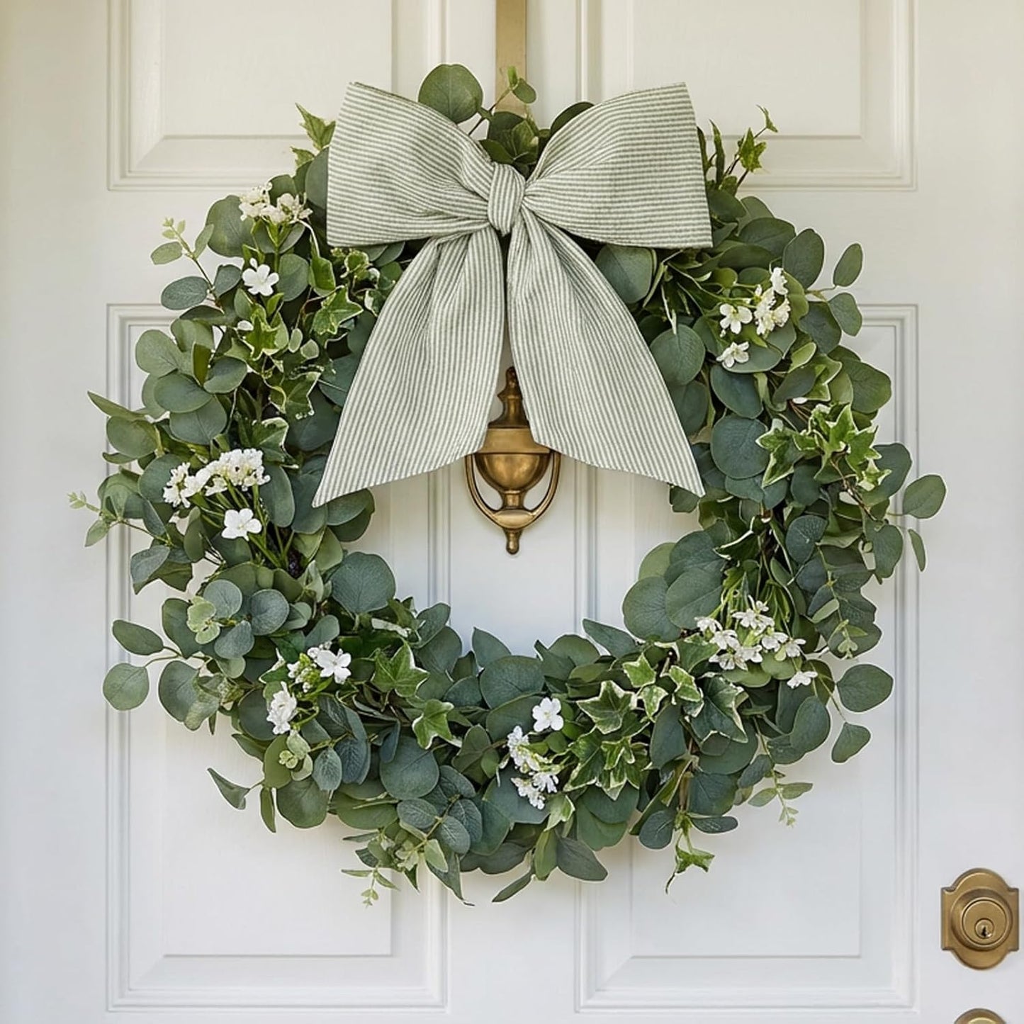 Skiennix Wreath Sash - Holiday Stripes Ribbon for Front Door Decor | 5.1'' W x 59'' L, Green Striped