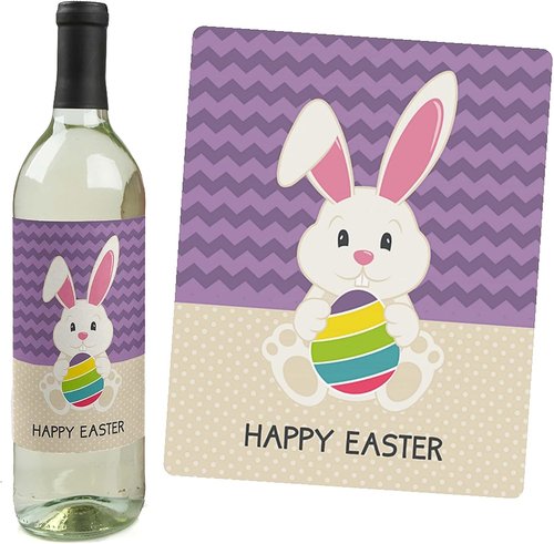 Big Dot of Happiness Hippity Hoppity - Easter Bunny Party Decorations for Women and Men - Wine Bottle Label Stickers - Set of 4