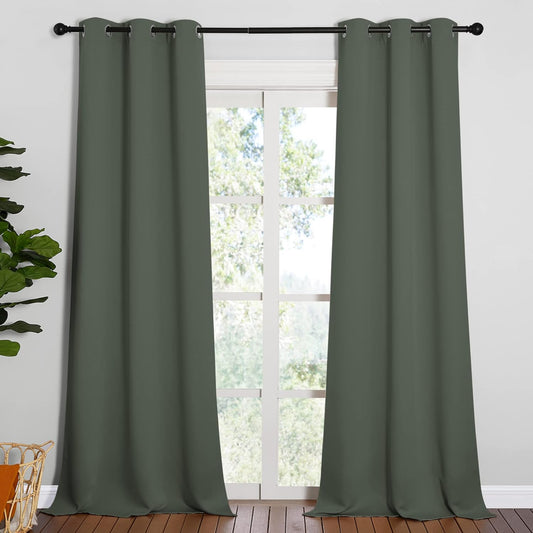 NICETOWN Room Darkening Curtain Panels - Energy Smart Drapes for Toddler Boy's Bedroom | Dark Mallard, 42" W x 90" L, 2 Panels