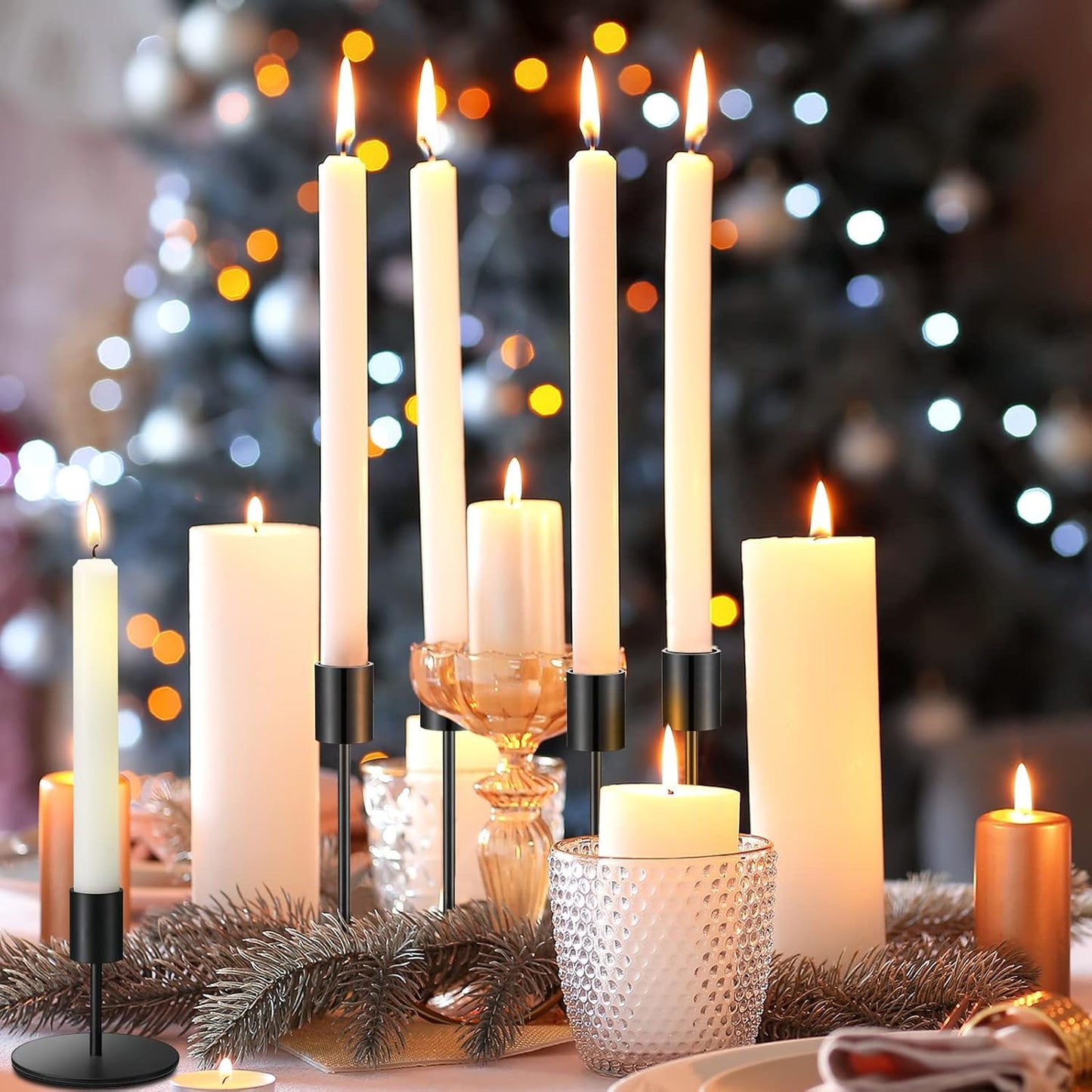 Sieral Candle Holders - Modern Decorative Metal Taper Candlesticks Set | 15 Matte Black Holders for Weddings & Home Decor