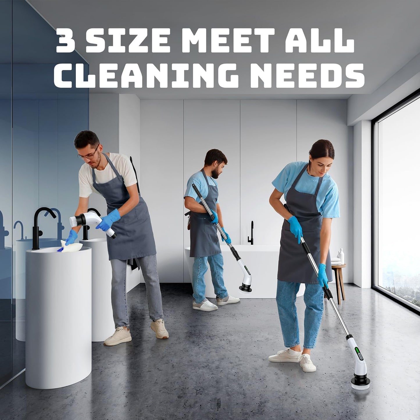 Skiennix Electric Spin Scrubber - Cordless Power Cleaner with Long Handle & 7 Brush Heads | IPX7 Waterproof