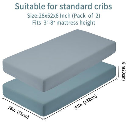 GUNTAIL Baby Crib Sheets for Boys Girls, 2 Pack Fitted Crib Sheet for Standard Crib and Toddler Mattress, Soft Microfiber Baby Sheet 52x28x8in. (Dark Green & Dark Grey)