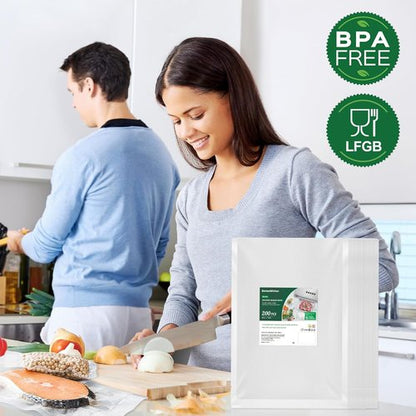 Bonsenkitchen Vacuum Sealer Bags - 200 Quart, BPA Free, Commercial Grade, 8" x 12" Textured Bags for Sous Vide Cooking
