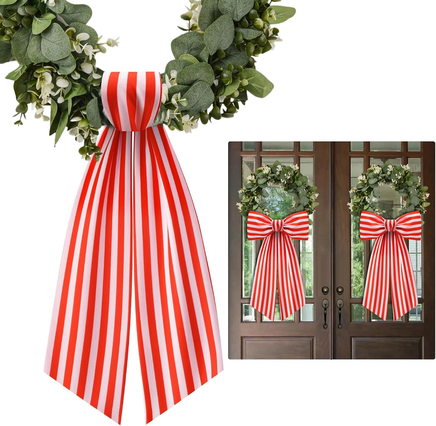 Stripe Boxwood Wreath Sash by [Brand Name] - 2 Pack Red and White Decorative Door Garlands
