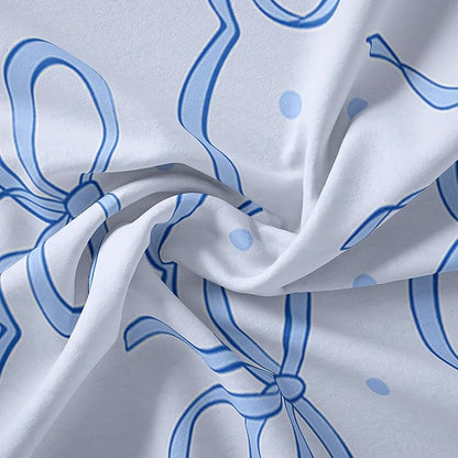Bow Kids Sheets Set Full Size with Bowknot 16" Deep Pocket - Blue