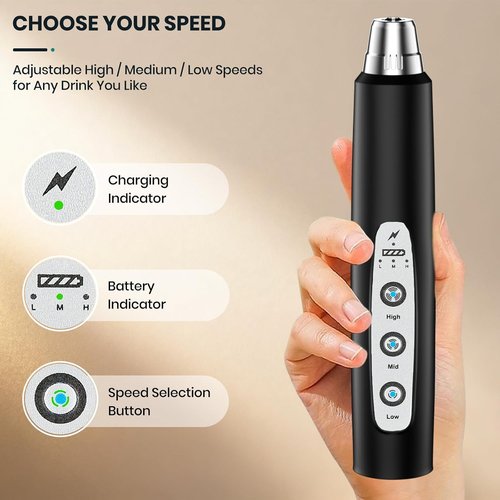 Colarlemo Milk Frother - Handheld Electric Whisk for Coffee & Lattes | Rechargeable & Detachable, Black