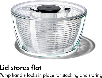 OXO Good Grips Glass Salad Spinner - Large 6.22-Qt BPA-Free Lettuce & Fruit Washer with Easy Pump
