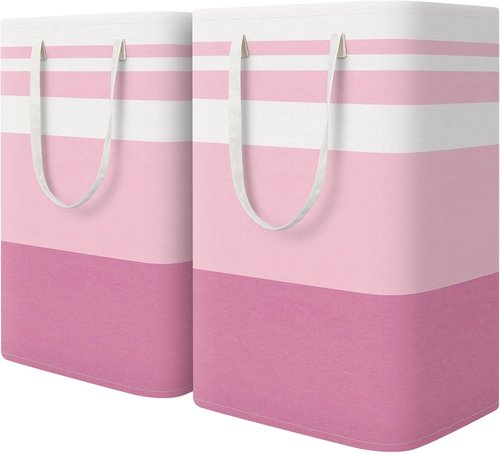 HomeHacks Large Waterproof Laundry Baskets - Collapsible Hampers with Reinforced Handles | 75L Each, Pink