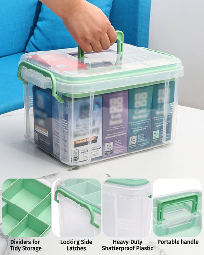 Skiennix Medicine Organizer Storage Box - 2 Pack Clear Portable Pill Splitter with Lids & Labels