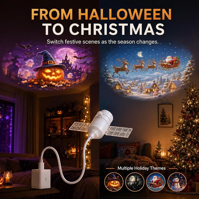 Halloween Projector Lights Indoor – Plug & Play with 14 Films, HD Glass & Color Films