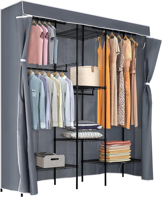 PayLessHere Adjustable Metal Garment Rack - Portable Clothing Organizer with 4 Hanger Rods & 7 Shelves | Black, 830 LBS Capacity
