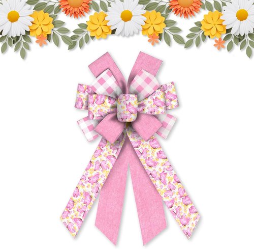 Estivaux Large Spring Flower Wreath Bows - Pink Burlap Butterfly Design for Weddings & Parties