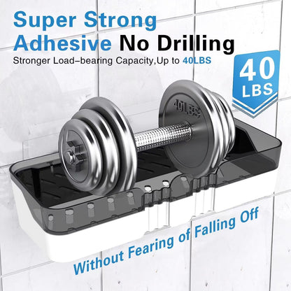 Skiennix Shower Caddy - Separable Organizer with Soap Dish & Hooks | No-Drill Double Layer Shelf (Black)