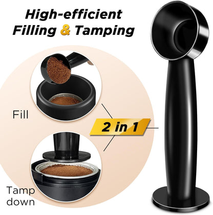 CAPMESSO Reusable Vertuoline Pod Refill Kit - 50 Aluminum Lids with Fill & Press Brush for Easy Use
