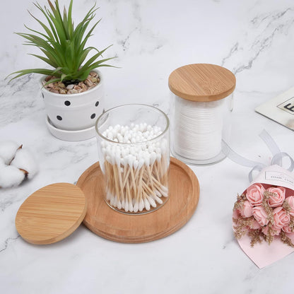 BKYFPQ Glass Qtip Holder Dispenser Set - Stylish Apothecary Jars with Lids for Makeup & Bathroom Storage | 2 Pack