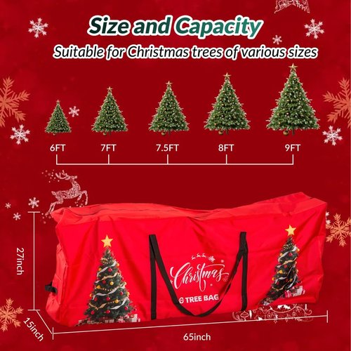 Christmas Tree Storage Bag - 9 Ft Waterproof Container with Durable Zipper & Handles | Heavy-Duty Oxford Material (Red)