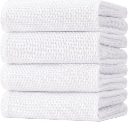 Homaxy 100% Cotton Kitchen Dish Towels - Ultra Soft, Absorbent & Quick Drying | 20 x 28 Inches, 4-Pack, White