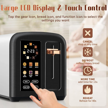 SEEDEEM 2-Slice Toaster - Touch Screen, Fast Heating, 7 Shade Settings, 1.5" Wide Slots, Dark Chocolate