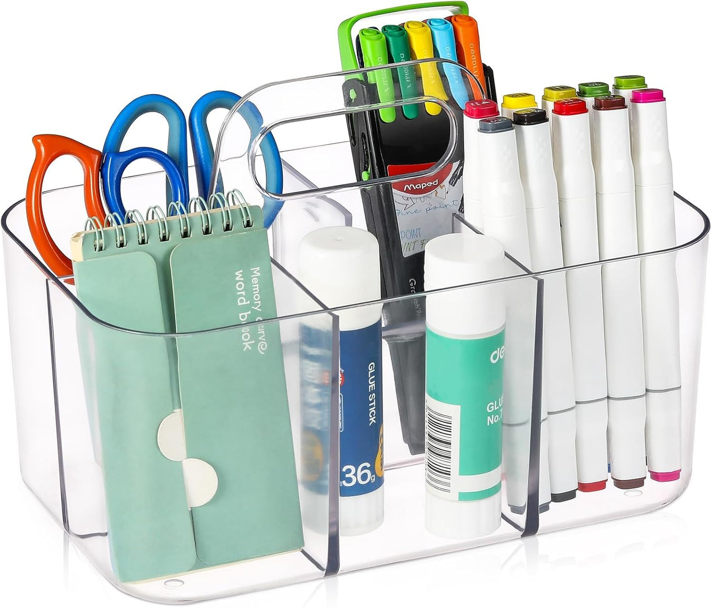 Multiuse Caddy Organizer by [Brand Name] - Portable Divided Tote Bin for Art, Makeup & More - Clear