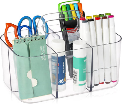 Multiuse Caddy Organizer by [Brand Name] - Portable Divided Tote Bin for Art, Makeup & More - Clear