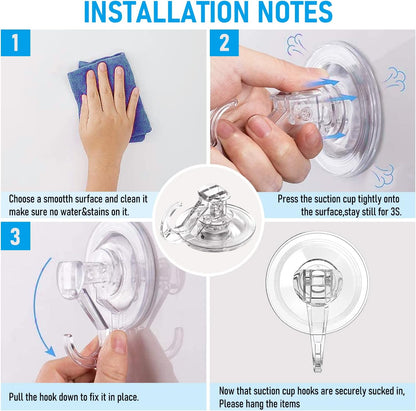 Quntis Suction Cup Hooks - Heavy Duty Waterproof Shower Hooks | 4 Pack for Bathroom, Tile & Glass Door