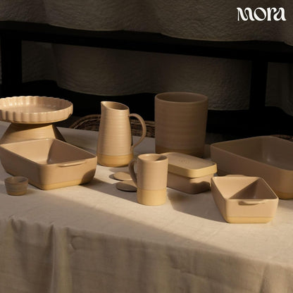Mora Ceramic Baking Dishes Set of 2 | Versatile Porcelain Casserole & Loaf Pans - 7x11 in, Mushroom Color