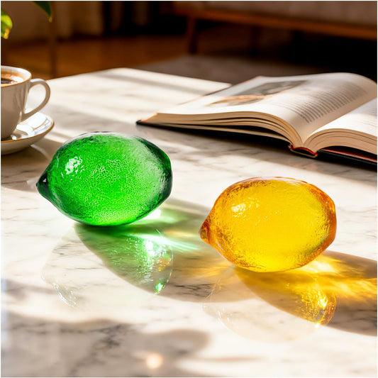 Skiennix Glass Lemon Figurines - 2-Inch Collectible Fruit Decor for Home & Office Table