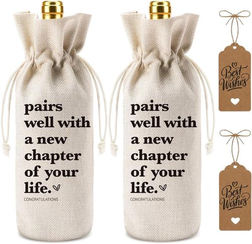 2Pc Funny New Chapter Wine Bag New Beginnings Gifts for Women Men Farewell Gifts for Friends Going Away Gifts for Coworkers Women Men Moving Away Gifts for Friends New Teacher Gifts
