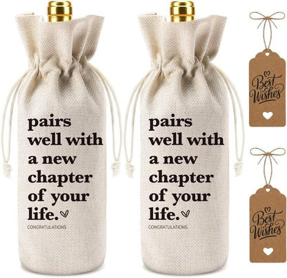 2Pc Funny New Chapter Wine Bag New Beginnings Gifts for Women Men Farewell Gifts for Friends Going Away Gifts for Coworkers Women Men Moving Away Gifts for Friends New Teacher Gifts