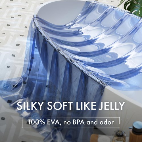 AmazerBath No Hook Shower Curtain and Liner 3-in-1, Luxury Heavy Duty Clear Blue No Hook Shower Liner, 72x75 100% EVA Hookless Shower Curtain with 3 Heavyweight Stones