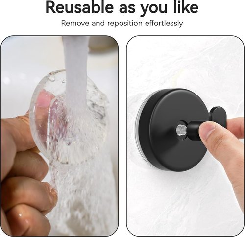 Loofah Hook | Suction Cup Hooks by [Brand Name] - Removable Towel & Coat Holders for Bathroom, Kitchen - Black, 2 Pack