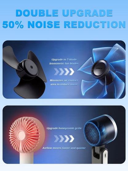 KIMWIND Portable Handheld Turbo Fan, 5 Gear Wind, Battery Operated, Up to 13 Working Hours Rechargeable Fan, 3 IN 1 Hand Fans with Air Turbo Tech Cooling Fan for for Travel, Beach, Outdoor - Black