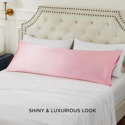 Bedsure Body Pillow Cover - 20x54 Inches Pink Satin Pillowcase for Hair & Skin | Cooling & Silky Design