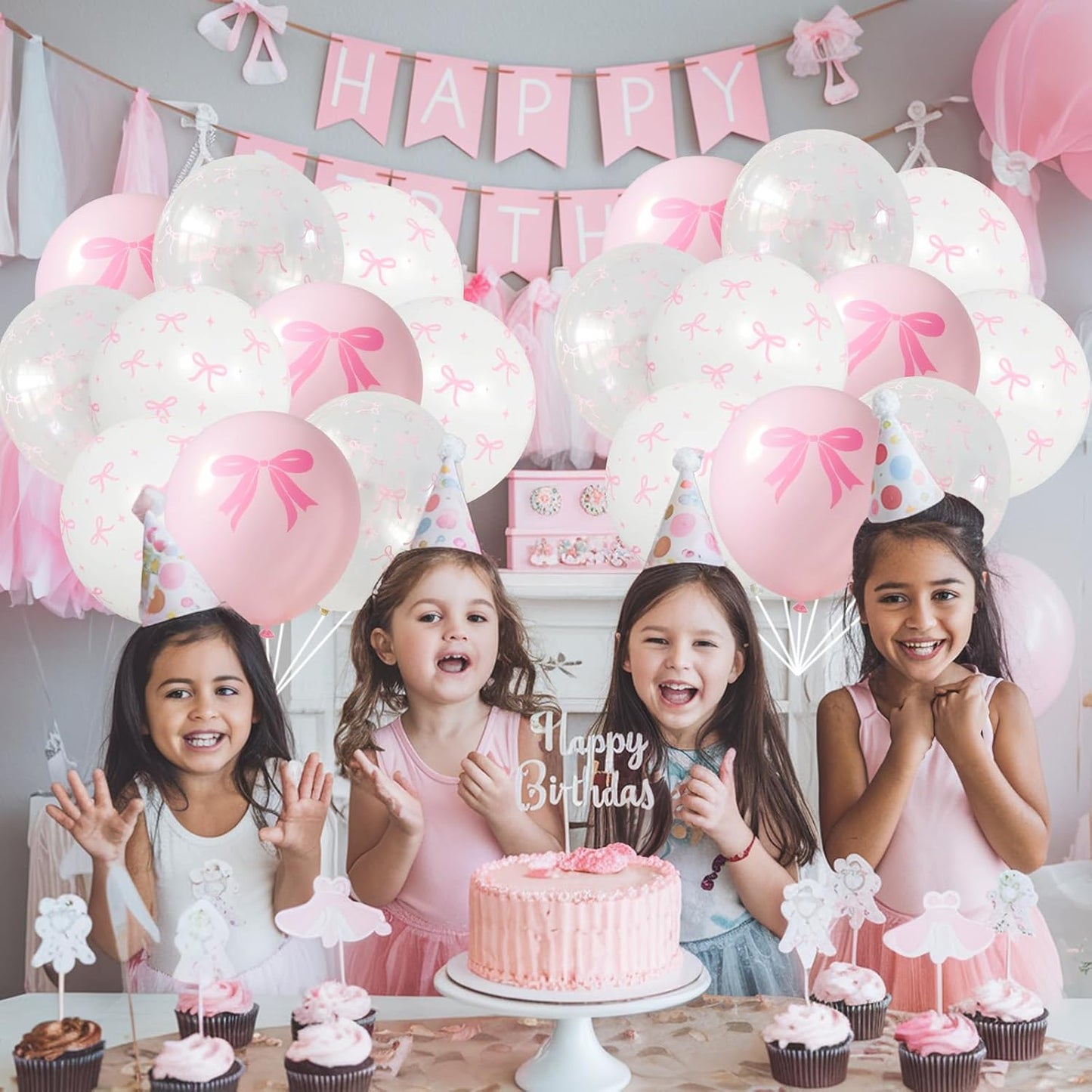 Skiennix Pink Bow Balloons - 35PCS Light Pastel Pink & Clear Latex Balloons for Weddings & Parties