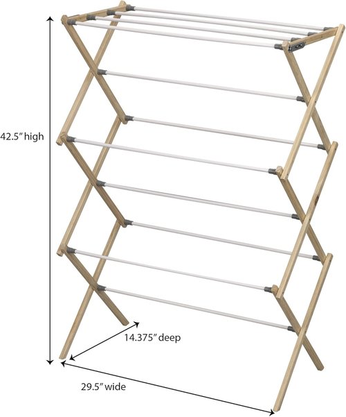 Household Essentials X-Frame Clothes Drying Rack - Sturdy Wood Frame, 23.8 Feet Hanging Space, Natural Finish
