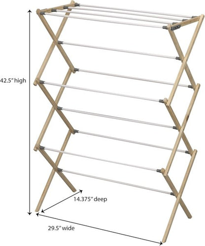 Household Essentials X-Frame Clothes Drying Rack - Sturdy Wood Frame, 23.8 Feet Hanging Space, Natural Finish