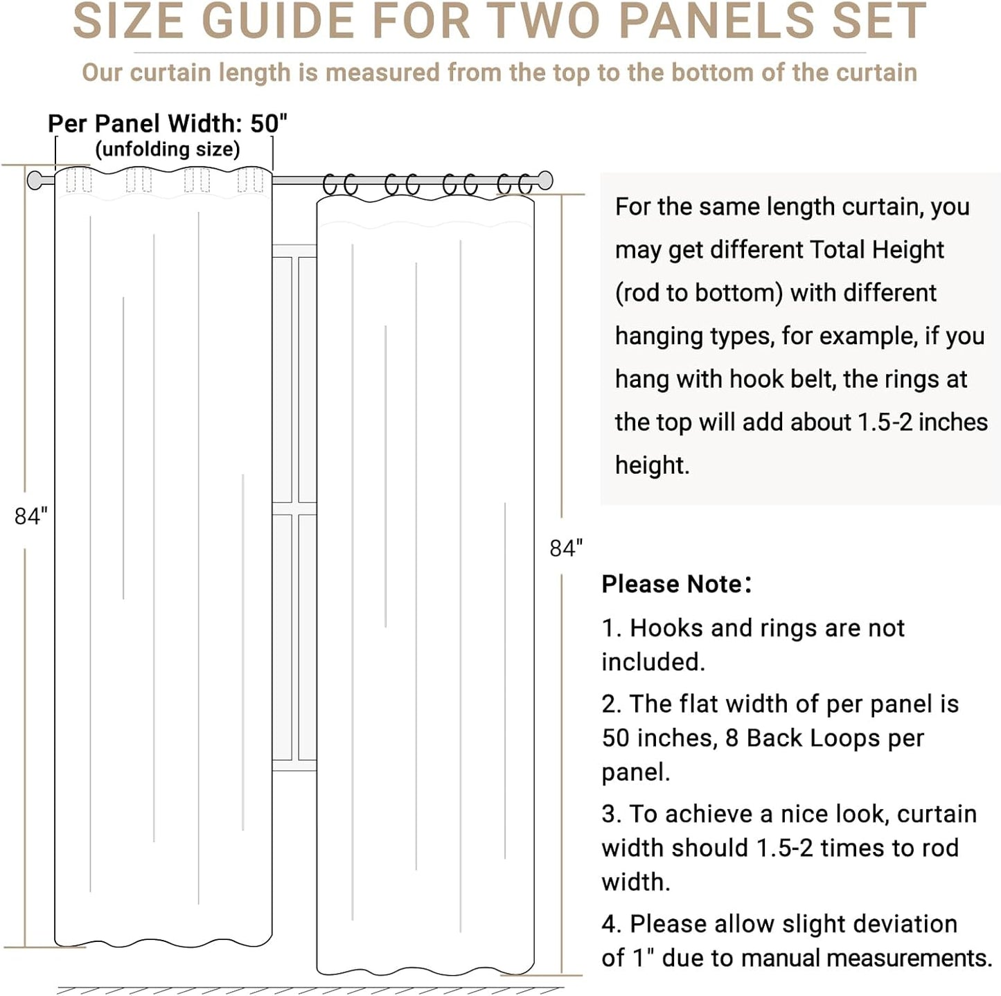 Skiennix 100% Blackout Linen Curtains - Thermal Insulated Drapes for Bedroom | 50" W x 102" L, Oatmeal - 2 Panels Set