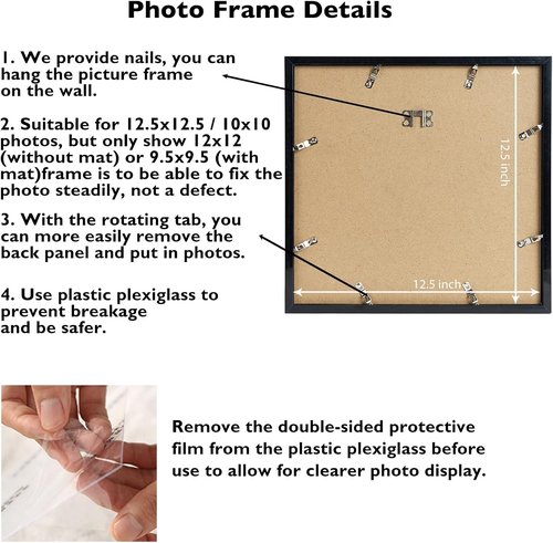 JCJMY Vinyl Record Frame - 12.5x12.5 with 10x10 Mat for Album Covers | Black Wall Display