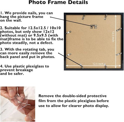 JCJMY 9 Pack Vinyl Record Frames - 12.5x12.5 with 10x10 Mat for Album Cover Display | Black