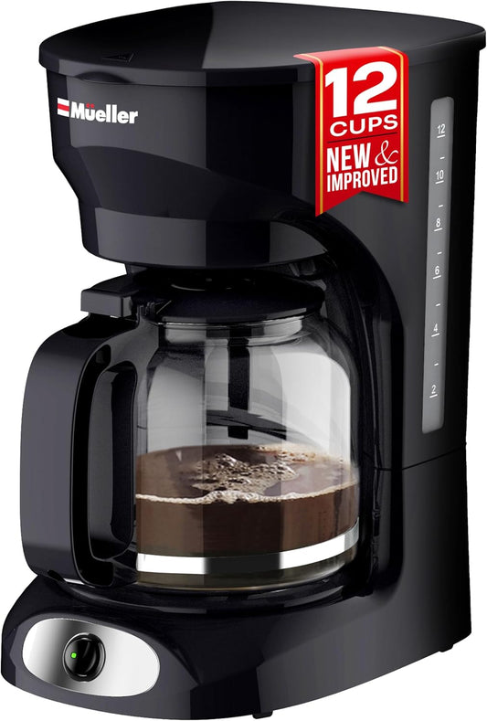 Mueller 12-Cup Drip Coffee Maker - Borosilicate Carafe, Auto-Off & Reusable Filter | Kitchen Essential