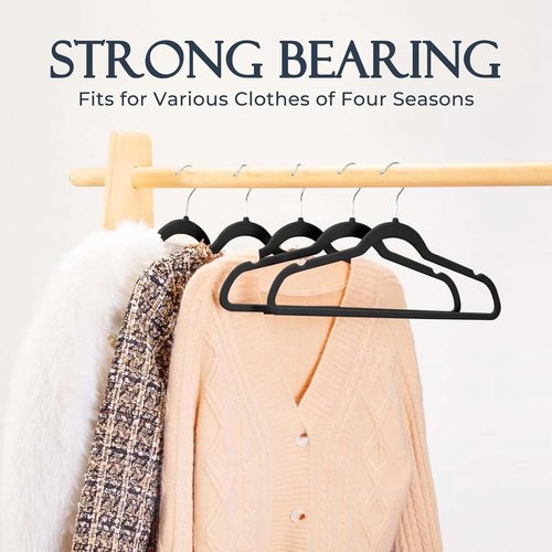 HOUSE DAY Black Velvet Hangers - Heavy Duty Non-Slip Felt Hangers | 60 Pack for Closet Organization