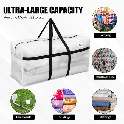 Skiennix 96 Gallon Extra Large Moving Bags - Heavy Duty Storage Tote with Strong Zipper Handle | Clear, Foldable Design