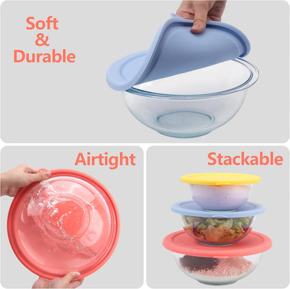 Pyrex Silicone Replacement Lids - Food Grade Covers for 1 Quart, 1.5 Quart & 2.5 Quart Bowls | 3 Pack