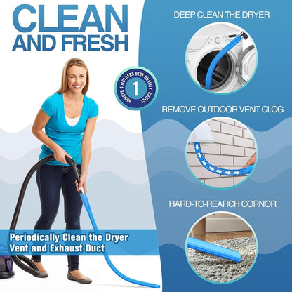 PetOde Dryer Vent Cleaner Kit - Flexible Lint Vacuum Attachment for Most Vacuums | Blue