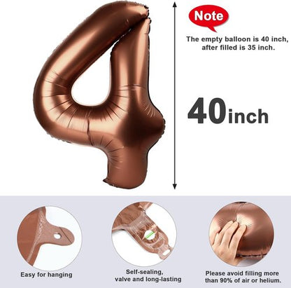 40 Inch Coffee Brown Number 4 Balloon - Perfect for Birthdays, Graduations & Weddings
