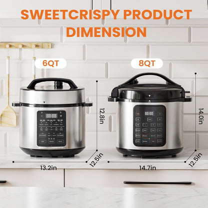 Sweetcrispy 6 QT Electric Pressure Cooker - 12-in-1 Multi-Function Digital Cooker | Stainless Steel Silver