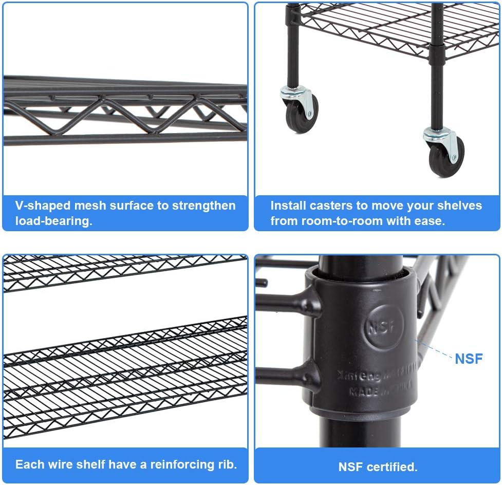 BestOffice 6-Tier Wire Storage Shelves with Wheels - Heavy-Duty Metal, Adjustable, 18x48x78, Black | Easy No-Tool Assembly, Holds Up to 600 lbs