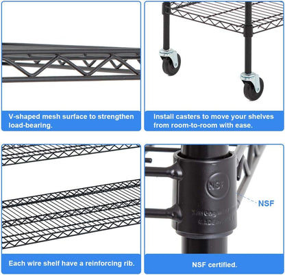 BestOffice 6-Tier Wire Storage Shelves with Wheels - Heavy-Duty Metal, Adjustable, 18x48x78, Black | Easy No-Tool Assembly, Holds Up to 600 lbs
