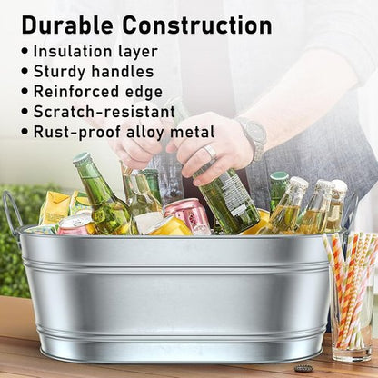 Ice Bucket - Beverage Tub Beer Ice Buckets for Parties- 6.2 Gallon (23 L)- Champagne and Wine Buckets with Handles - Cheers Large Ice Storage Galvanized Tub - Hold Over 30 Bottles