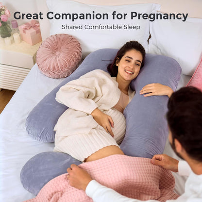 Momcozy U-Shaped Pregnancy Pillow - Full Body Support for Back, Legs & Belly | 57 Inch, Grey